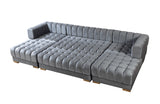 detail view of Mia gray velvet double chaise sectional sofa material texture