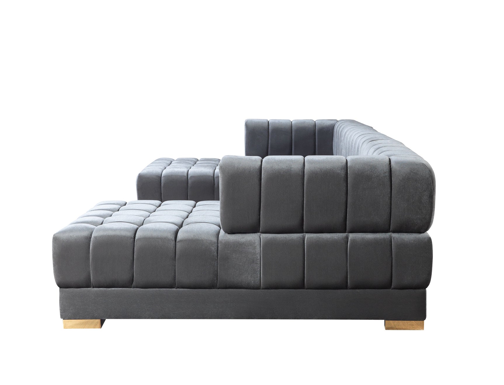 room view of Mia gray velvet double chaise sectional sofa in living room