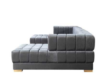room view of Mia gray velvet double chaise sectional sofa in living room