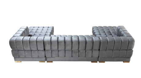 main view of Mia gray velvet double chaise sectional sofa overall