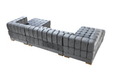 side view of Mia gray velvet double chaise sectional sofa profile