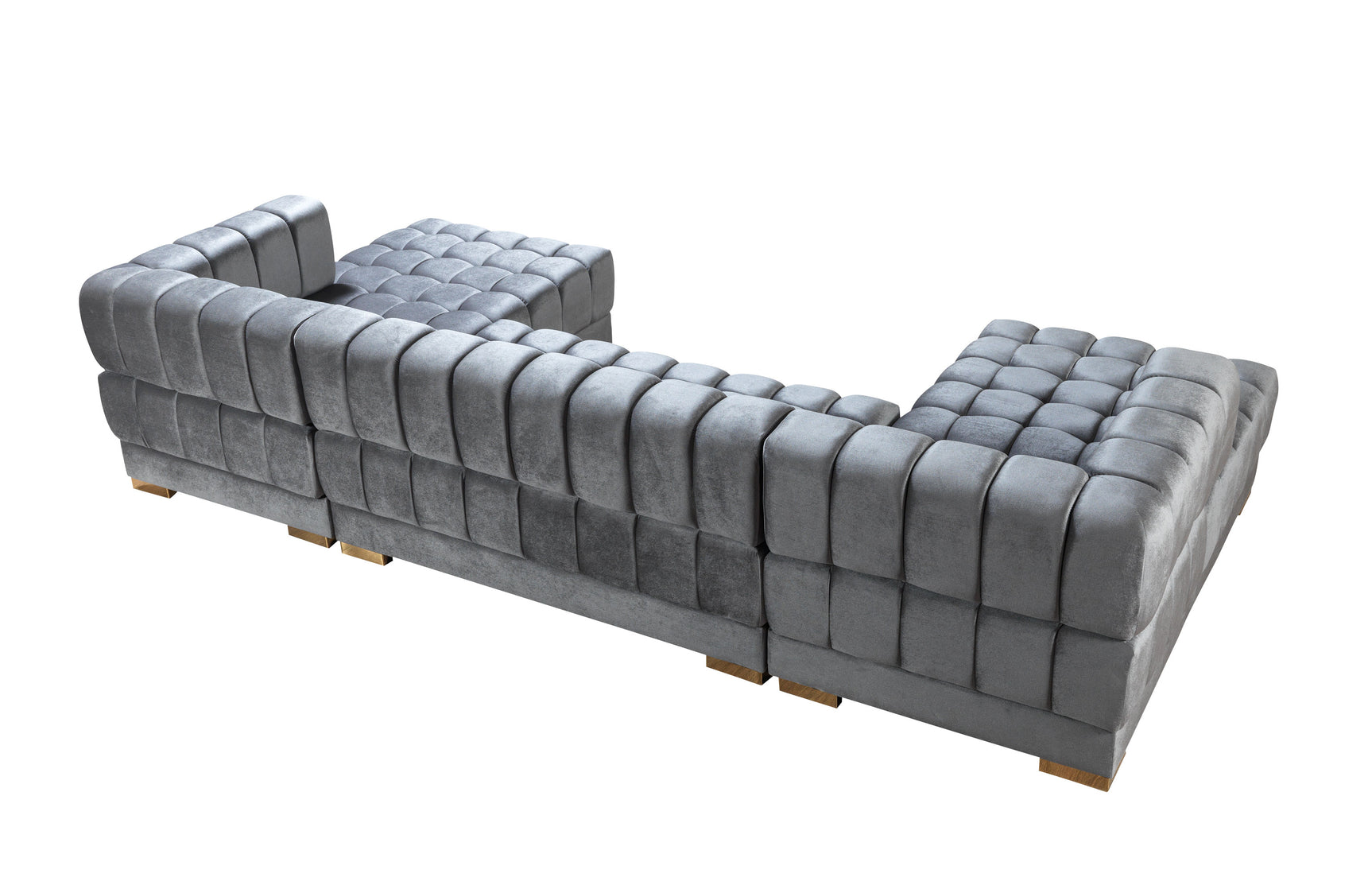 side view of Mia gray velvet double chaise sectional sofa profile