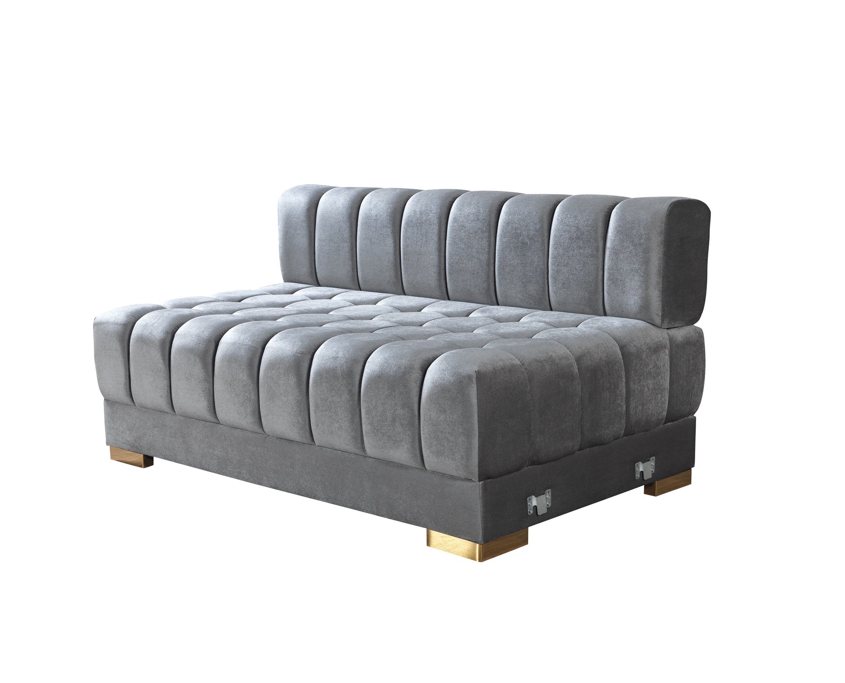 detail view of Mia gray velvet double chaise sectional sofa legs