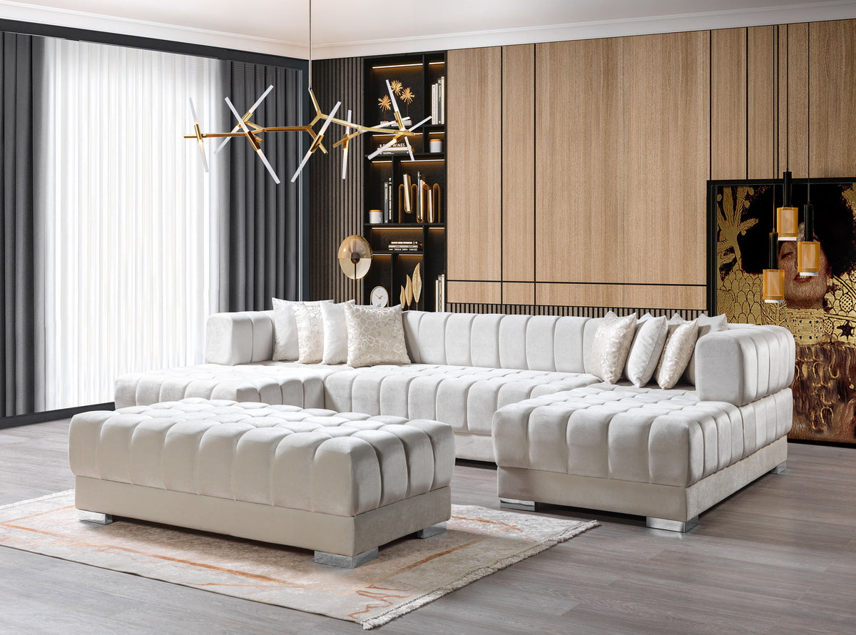 detail view of Mia Ivory Velvet Double Chaise Sectional sectional sofa