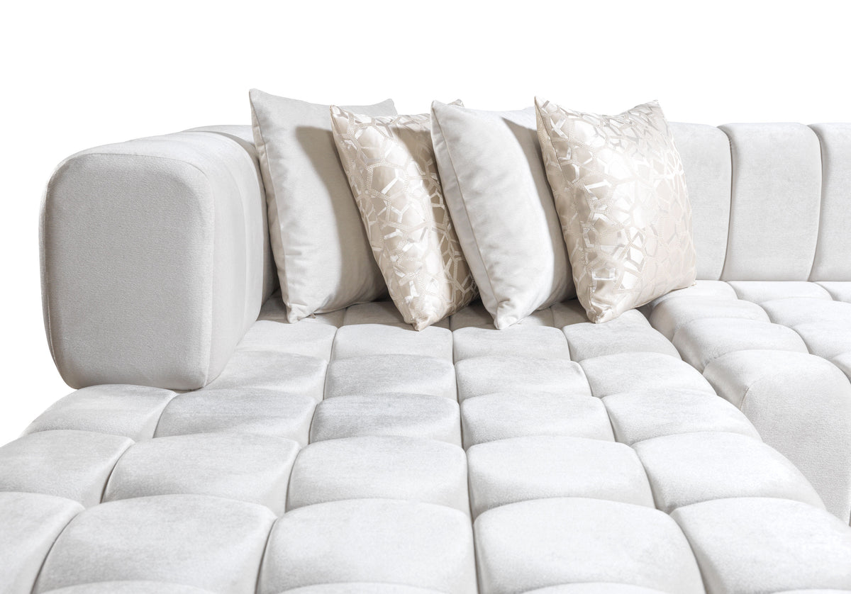 side view of Mia Ivory Velvet Double Chaise Sectional sectional sofa