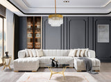 side view of Mia Ivory Velvet Double Chaise Sectional sectional sofa