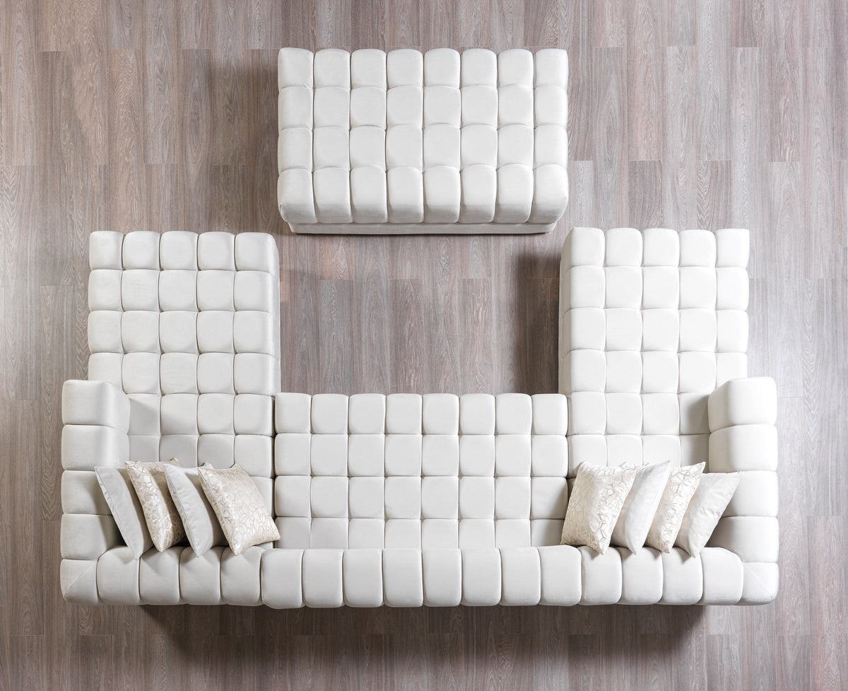 detail view of Mia Ivory Velvet Double Chaise Sectional sectional sofa