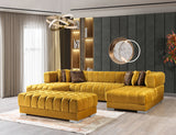 Side view of Mia Mustard Velvet Double Chaise Sectional Sofa