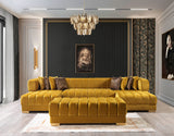Room view featuring Mia Mustard Velvet Double Chaise Sectional