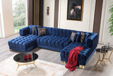 living room room view showcasing Mia Blue Velvet Double Chaise Sectional