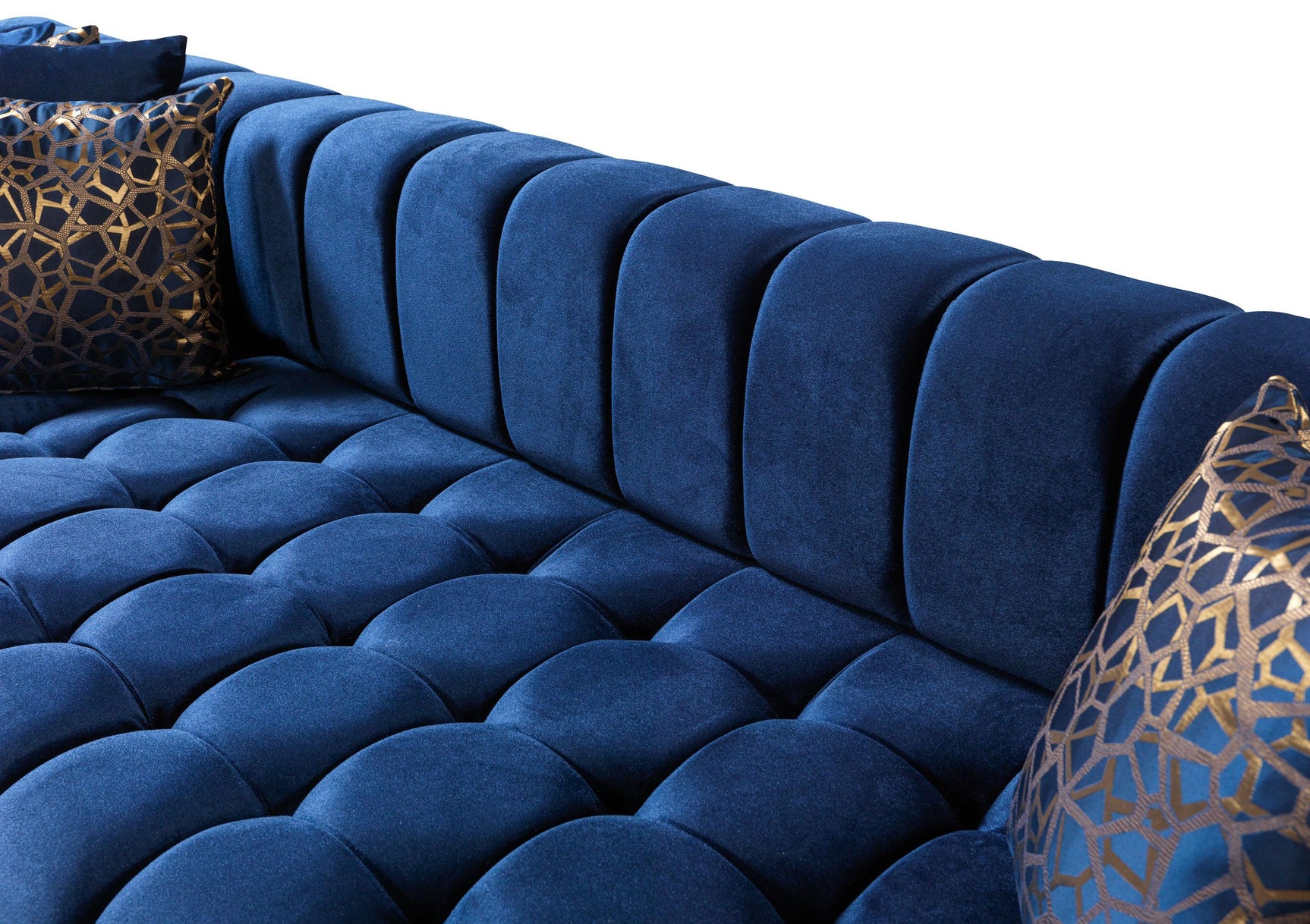 detailed shot of sofa stitching and velvet fabric