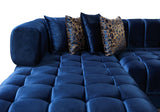 Mia Blue Velvet Double Chaise Sectional in styled room setting