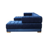 wide front view of Mia Blue Velvet Double Chaise Sectional