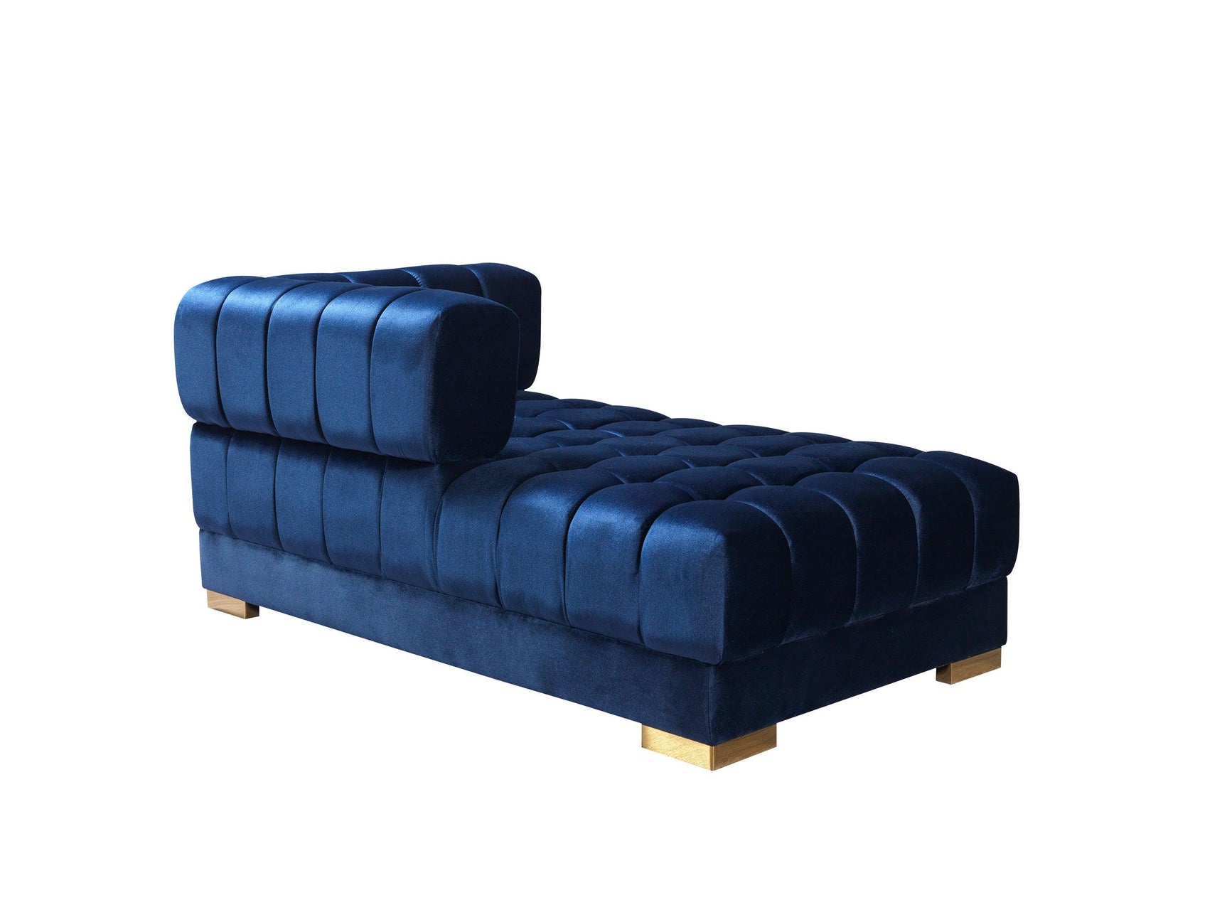side perspective of Mia Blue Velvet sectional sofa