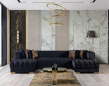 Side view of Mia black velvet double chaise 138 sectional sofa