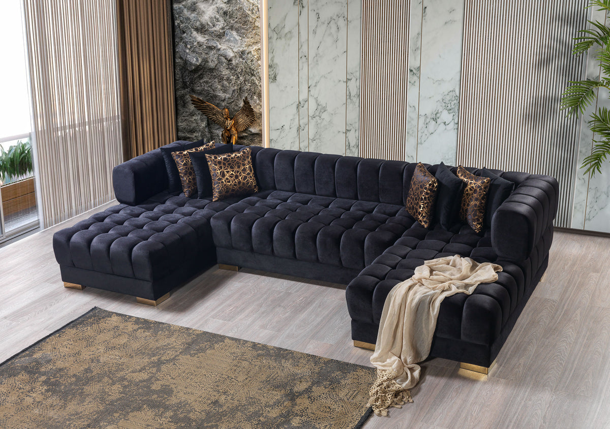 Main angle of Mia black velvet double chaise sectional