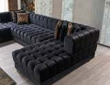 Front angle of Mia black velvet double chaise sectional