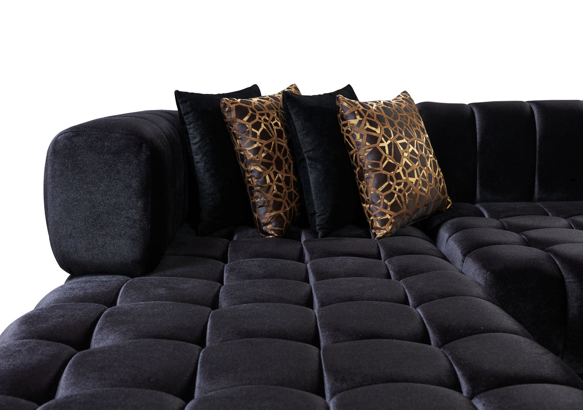 Side angle showing chaise lounge on Mia sectional