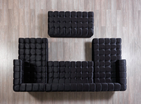 Detail of black velvet fabric on Mia sectional