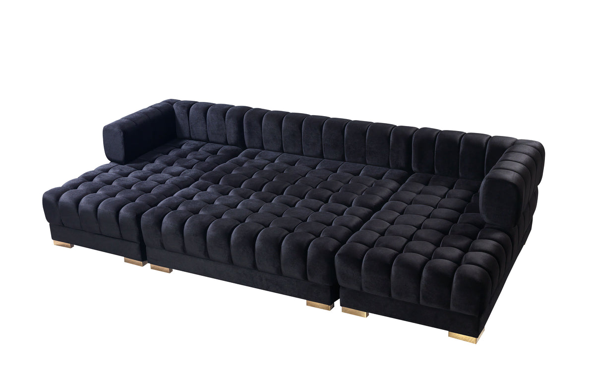 Room setting with Mia black velvet sectional sofa