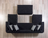 Close detail of velvet upholstery on Emma sectional sofa