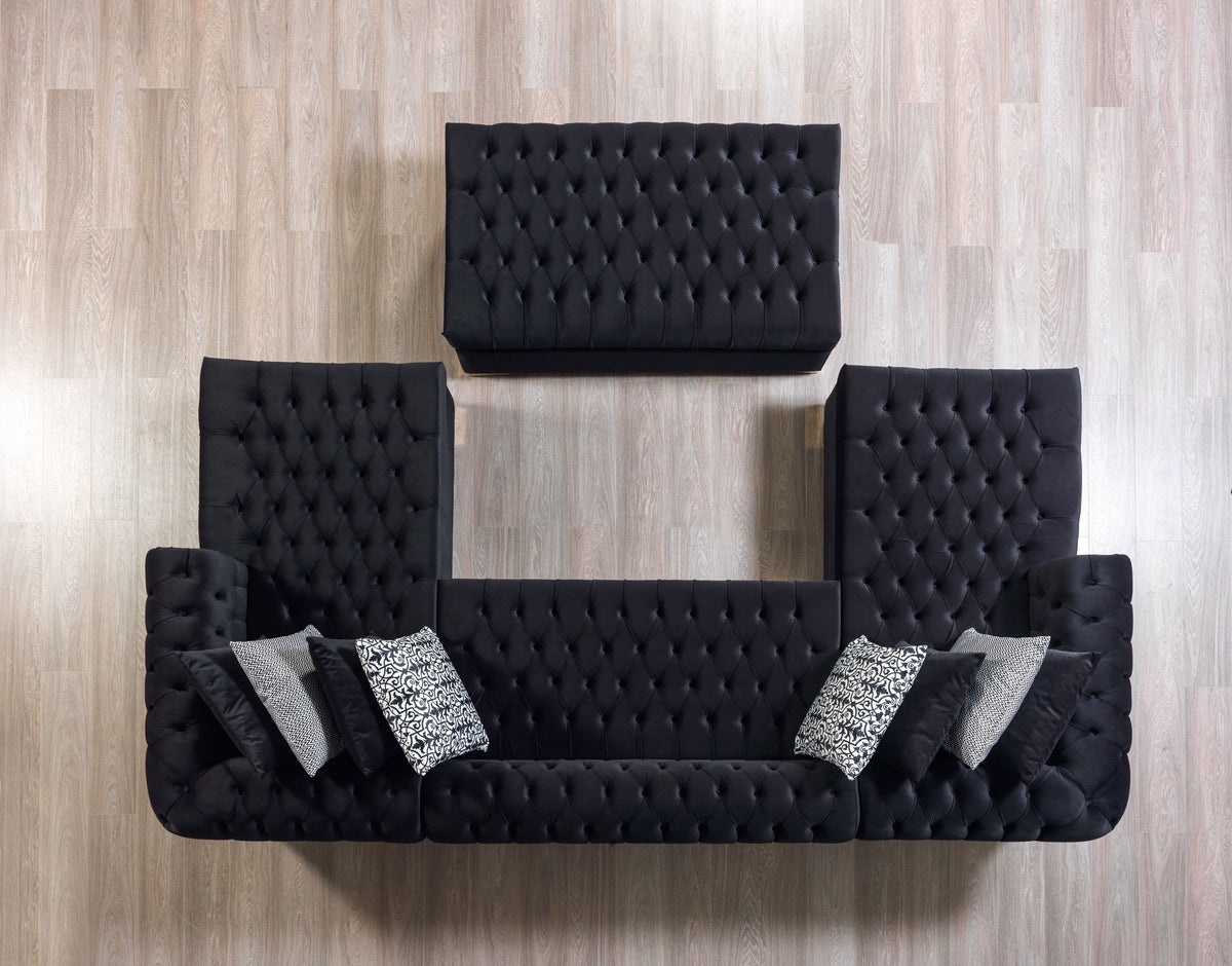 Close detail of velvet upholstery on Emma sectional sofa