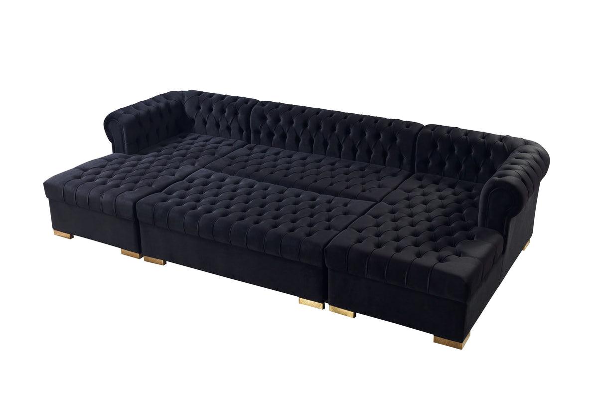 Emma black velvet rectangular ottoman top view