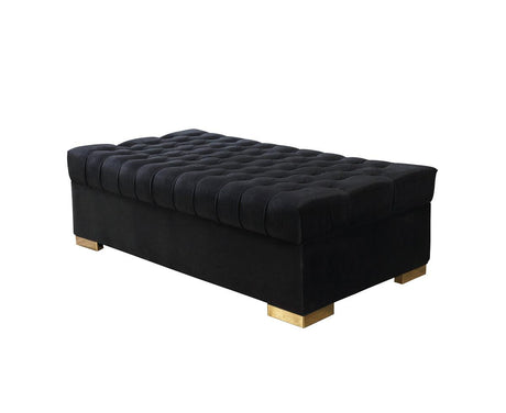 Emma black velvet rectangular ottoman angled view