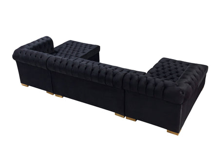 Side view highlighting sectional sofa lines and design