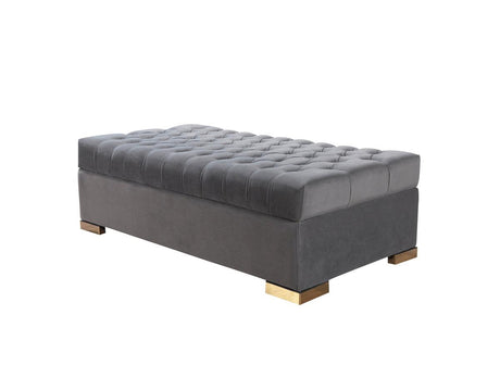 Emma gray velvet rectangular ottoman, front angle