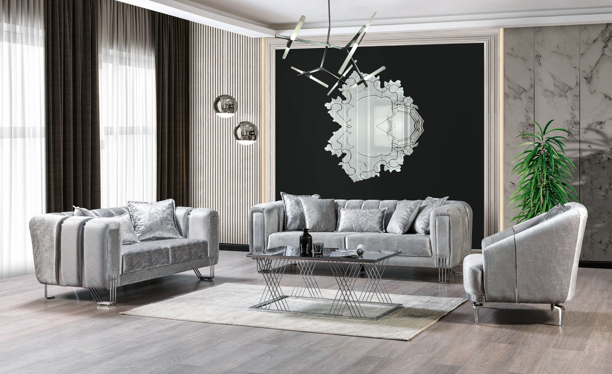 Ella Silver Velvet Sofa 89