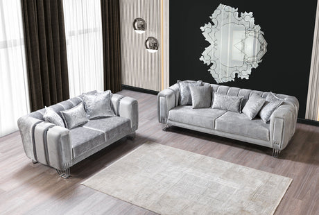 Ella Silver Velvet Sofa 89" fabric detail close-up