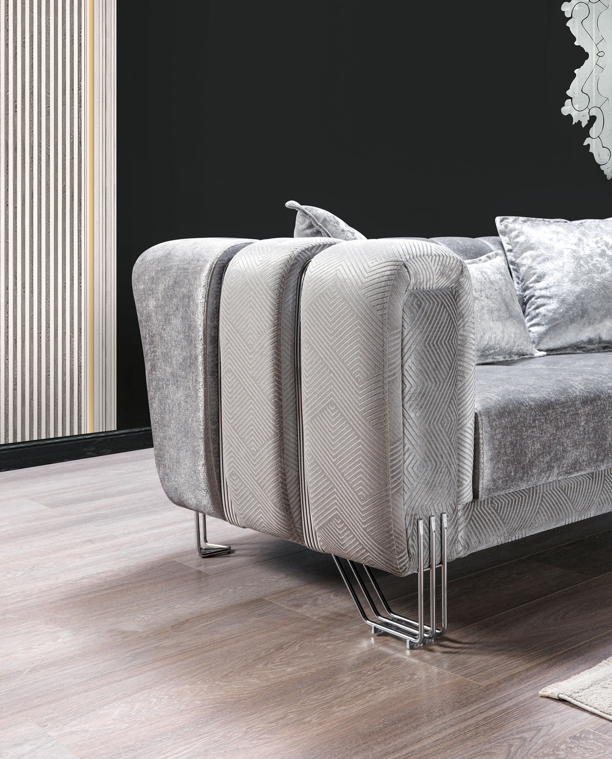 Ella Silver Velvet Sofa 89" & Loveseat 69"