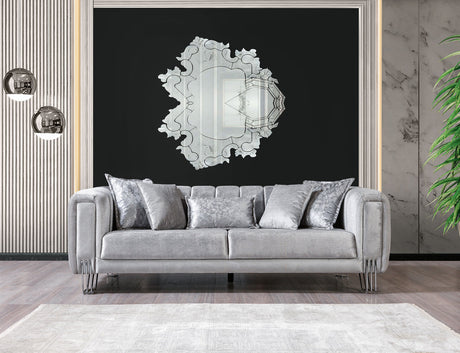 Ella Silver Velvet Loveseat 69" front view