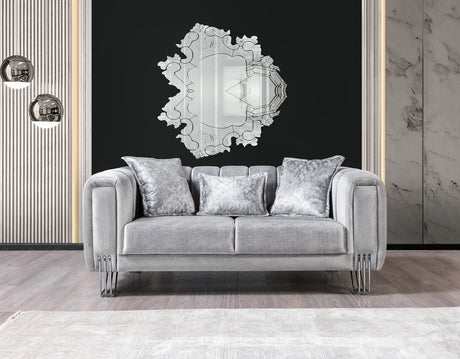 Ella Santana silver velvet loveseat angled view
