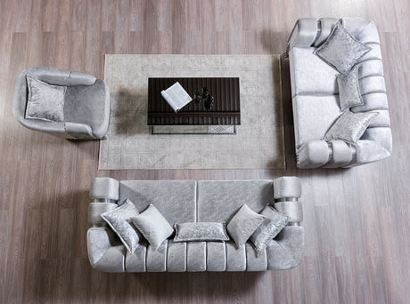 Ella Silver Velvet Sofa 89" angled view