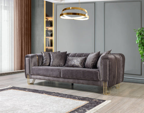 Ella Smoke Velvet Loveseat side view