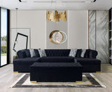 Main front view of Emma Black Velvet Double Chaise sectional sofa