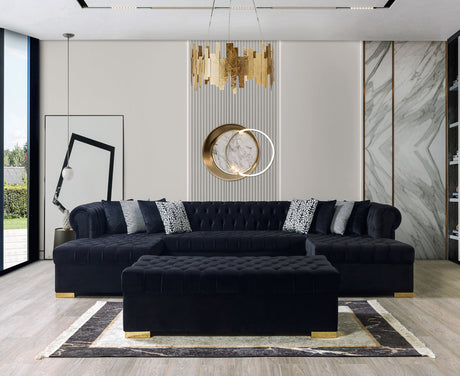 Main front view of Emma Black Velvet Double Chaise sectional sofa