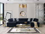 Detail close-up of Emma Black Velvet Double Chaise sectional sofa upholstery and frame