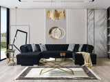 Side view of Emma Black Velvet Double Chaise 136" Sectional Sofa