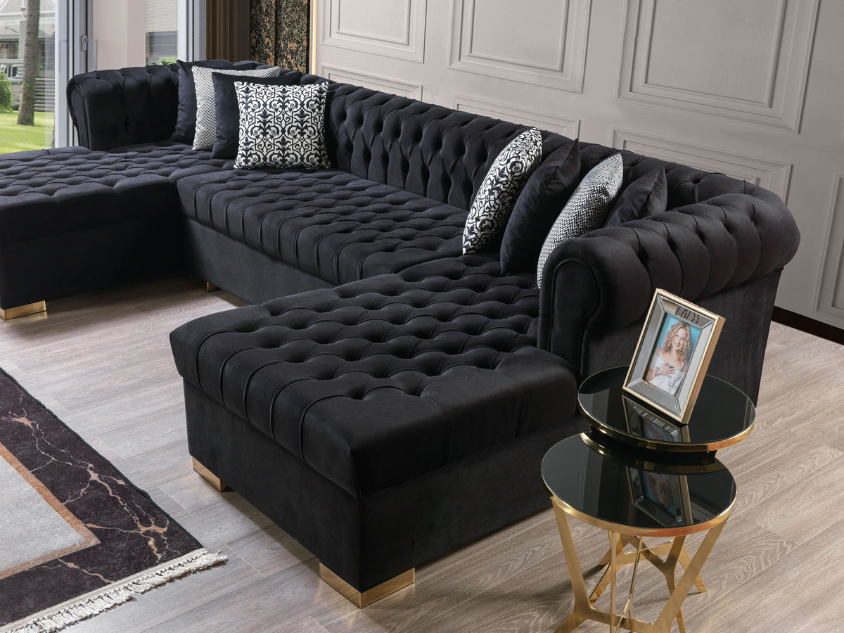 Another main view of Emma Black Velvet Double Chaise sectional sofa