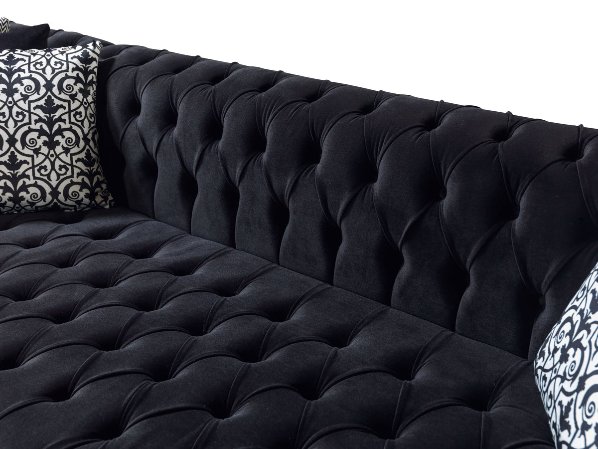 Main angled view of Emma Black Velvet Double Chaise sectional