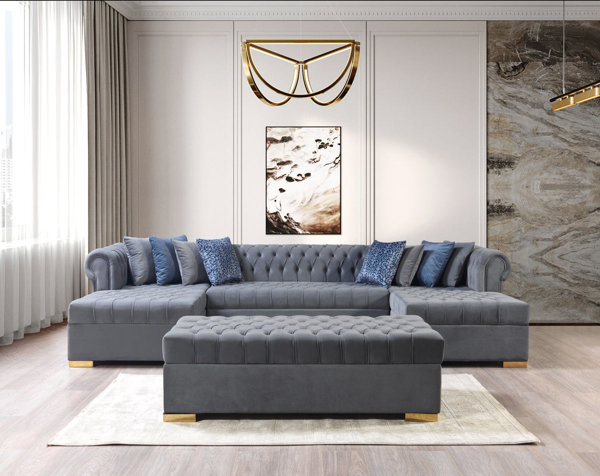 Emma Gray Velvet Double Chaise Sectional sofa main angle