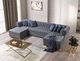 Side perspective of Emma Gray Velvet Double Chaise Sectional