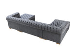 Main view of sectional sofa in gray velvet
