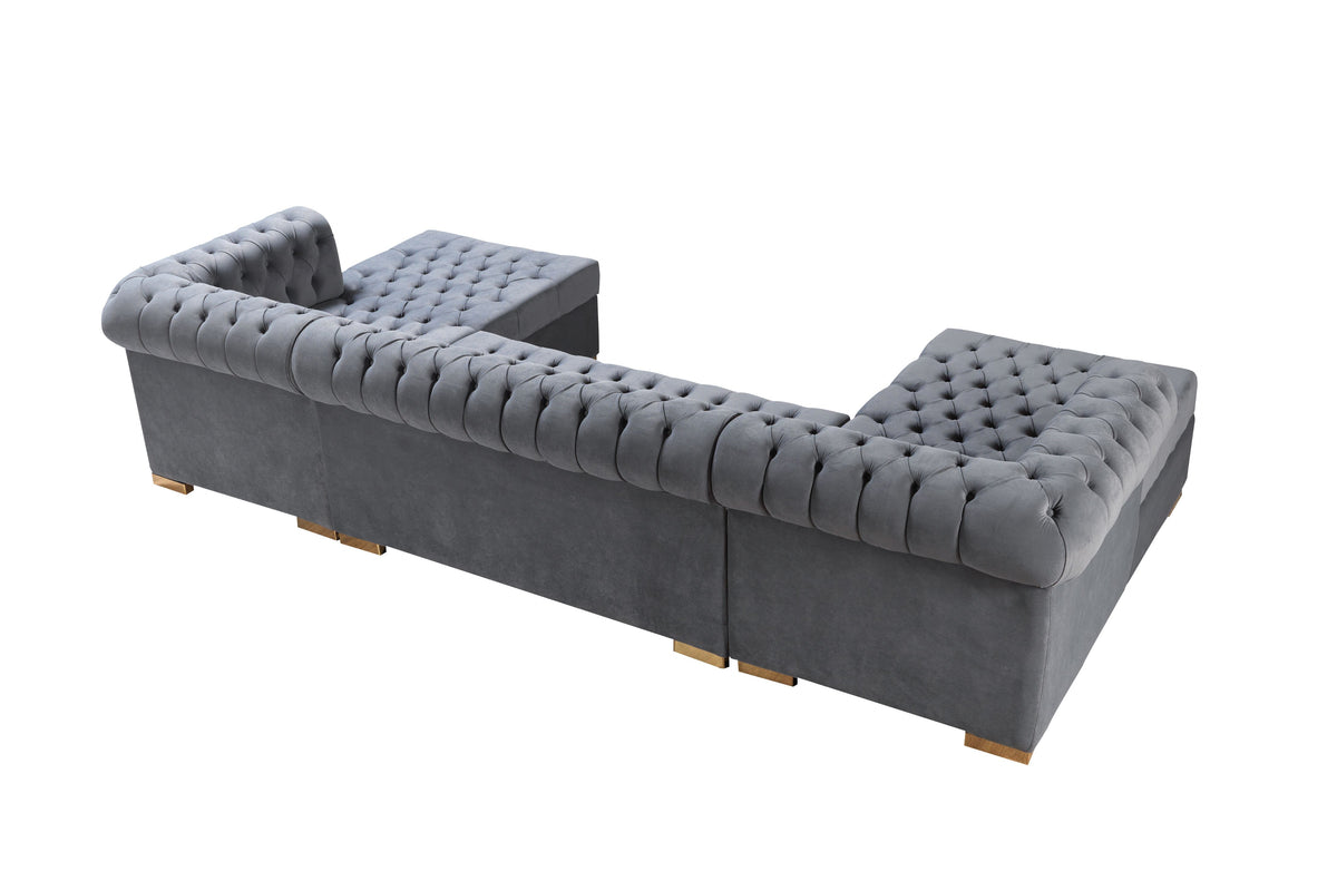 Main view of sectional sofa in gray velvet