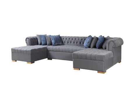 Side view of Emma Gray velvet sectional sofa