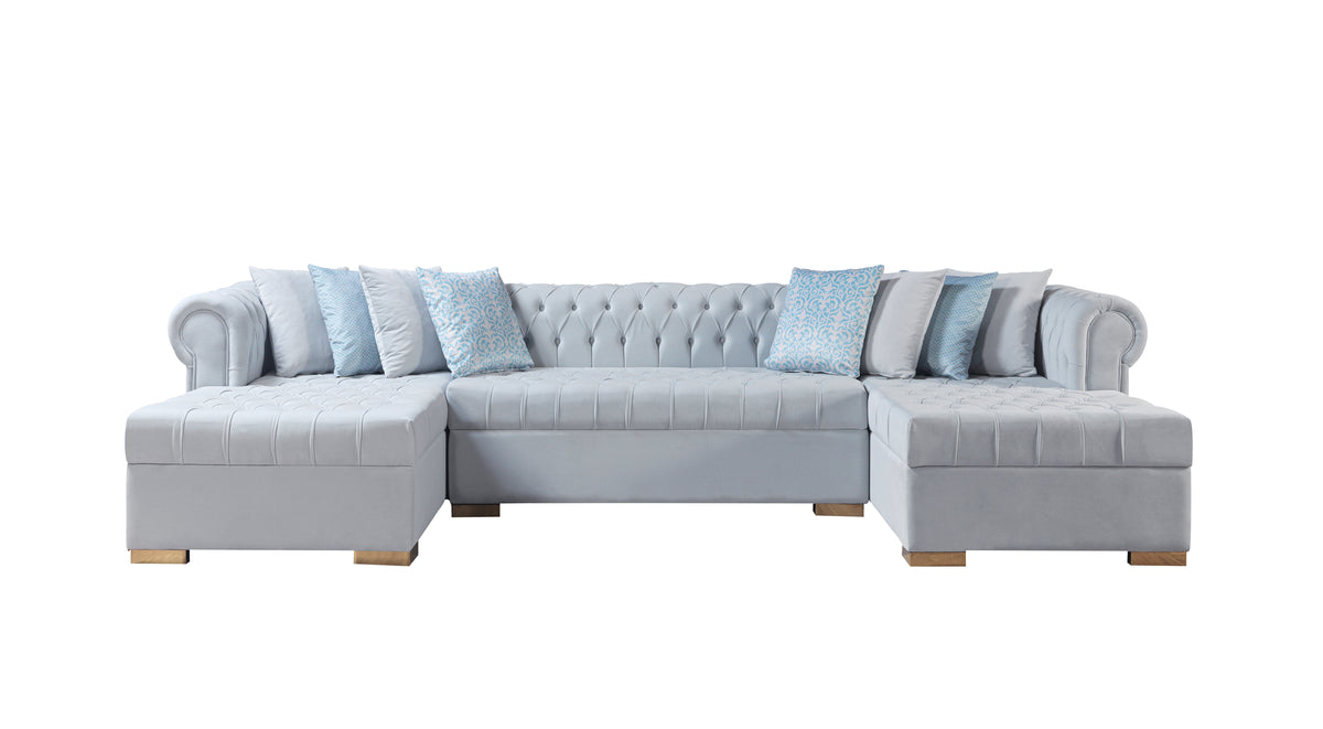 side view of Emma Pearl Velvet Double Chaise Sectional sectional sofa