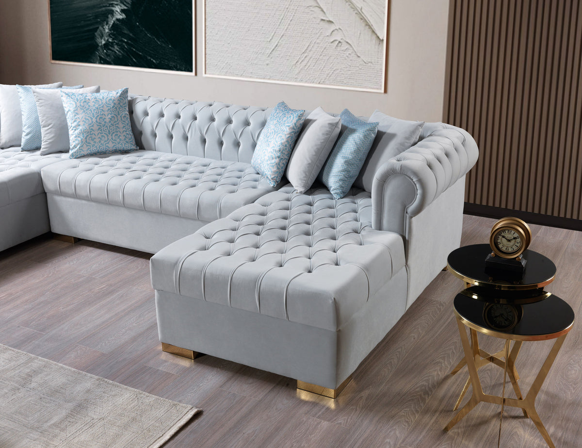 side view of Emma Pearl Velvet Double Chaise Sectional sectional sofa